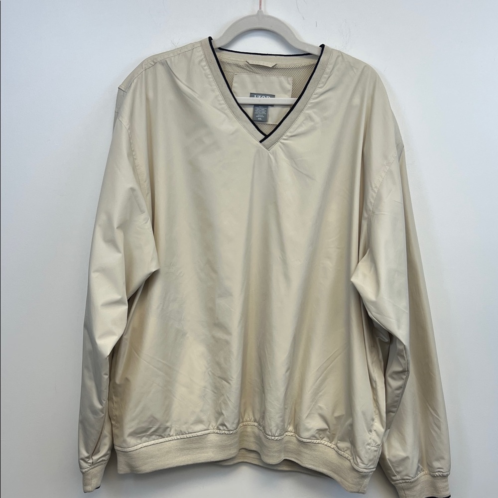 Izod XFG Men's Light Tan V Neck Mesh Lined Golf Pullover / Windbreaker XXL